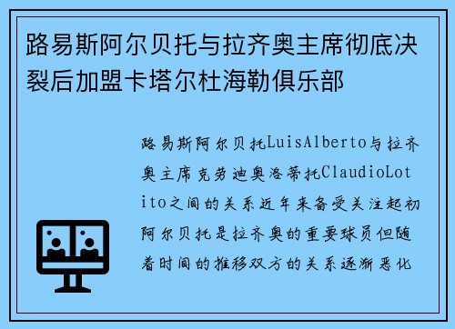 路易斯阿尔贝托与拉齐奥主席彻底决裂后加盟卡塔尔杜海勒俱乐部